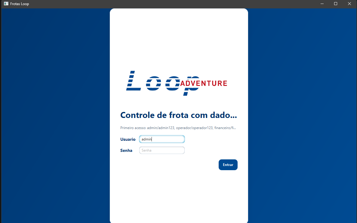 Print da tela de login do sistema de frotas